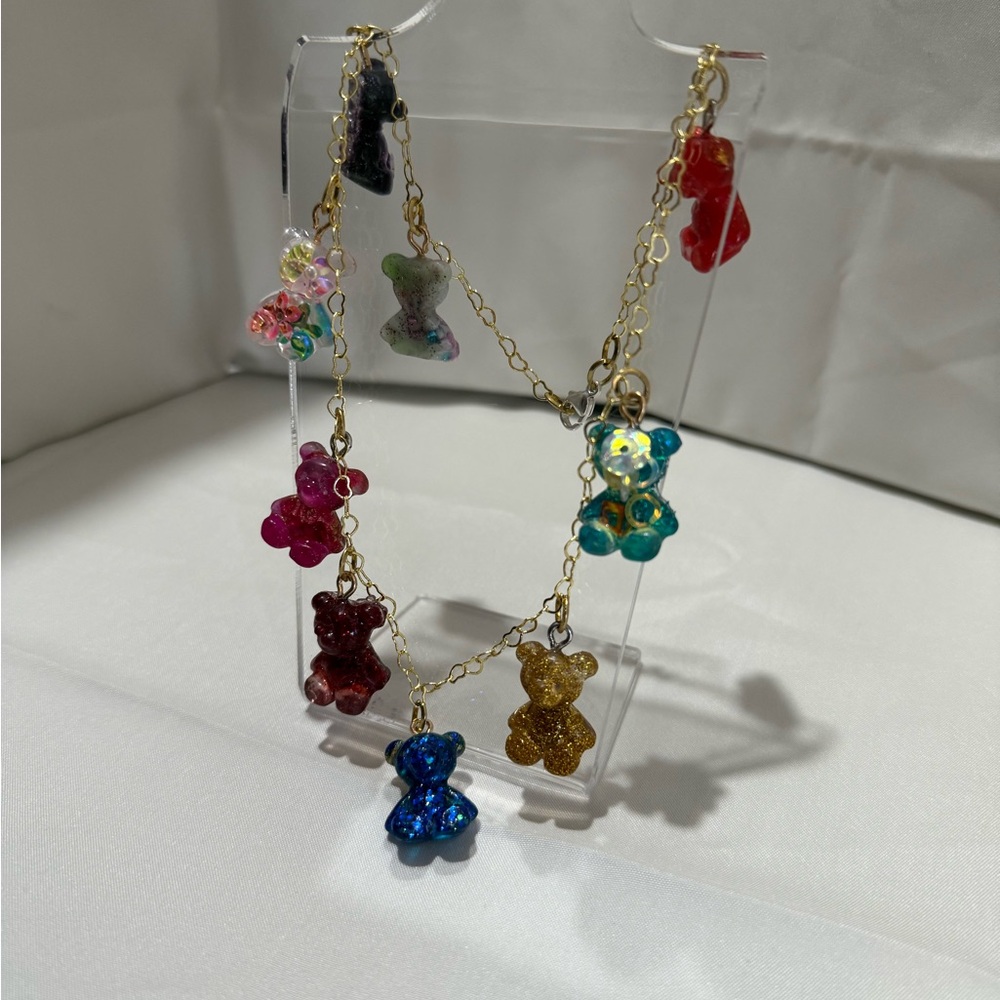 Gummy Bear resin heart necklace stainless steel 18k plating handcrafted